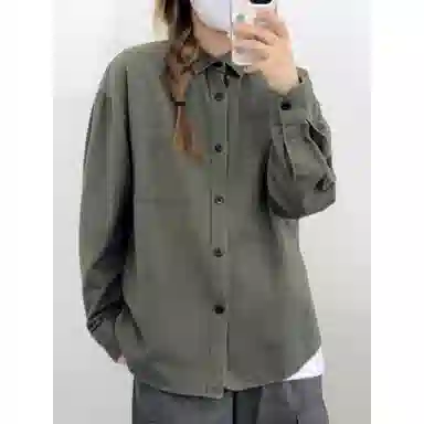 【dme】 美式复古纯棉文艺基础款纯色休闲简约宽松垂感百搭翻领长袖衬衫 男女同款