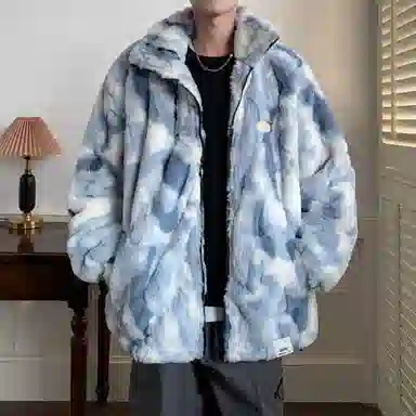 【dme】 潮流时尚大码港风渐变毛绒加厚内里棉衣外套男冬季宽松情侣休闲百搭加绒立领棉服 男女同款