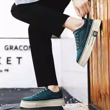 港风小众潮流秋季舒适百搭厚底通勤运动 耐磨透气增高 低帮 帆布鞋 男款