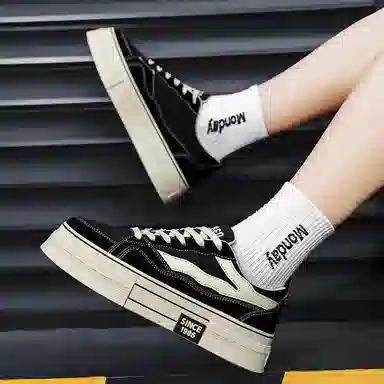 港风小众潮流秋季舒适百搭厚底通勤运动 耐磨透气增高 低帮 帆布鞋 男款