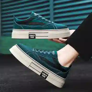 港风小众潮流秋季舒适百搭厚底通勤运动 耐磨透气增高 低帮 帆布鞋 男款