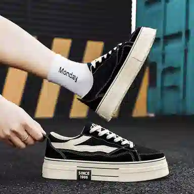 港风小众潮流秋季舒适百搭厚底通勤运动 耐磨透气增高 低帮 帆布鞋 男款