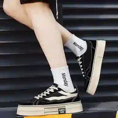 港风小众潮流秋季舒适百搭厚底通勤运动 耐磨透气增高 低帮 帆布鞋 男款