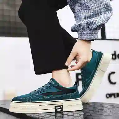 港风小众潮流秋季舒适百搭厚底通勤运动 耐磨透气增高 低帮 帆布鞋 男款