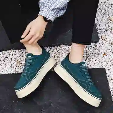 港风小众潮流秋季舒适百搭厚底通勤运动 耐磨透气增高 低帮 帆布鞋 男款