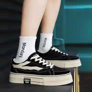 港风小众潮流秋季舒适百搭厚底通勤运动 耐磨透气增高 低帮 帆布鞋 男款