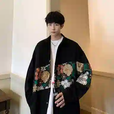 快鱼 中国风国潮刺绣拼接设计款潮牌港风舒适透气休闲宽松百搭长袖衬衫 男女同款