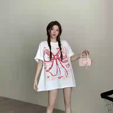 JUFU Retro Bow Print T-Shirt