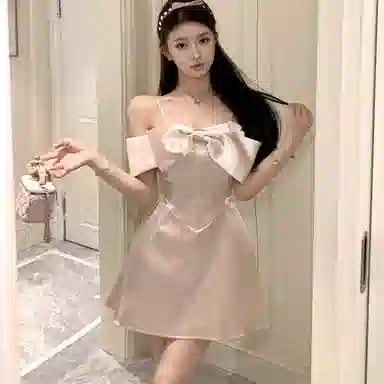 JUFU Bowknot Mini Dress Pink