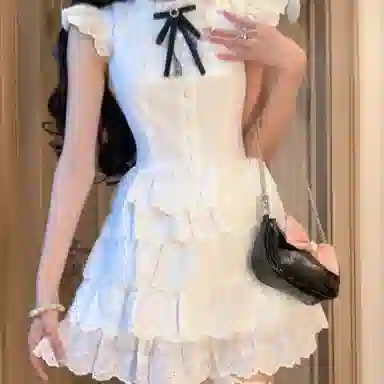 JUFU French Waist Dress White