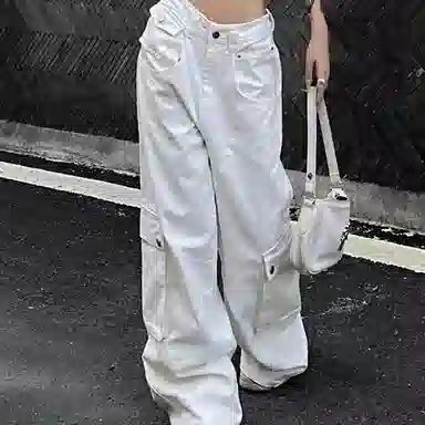 JUFU Wide-Leg Cargo Jeans White