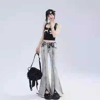 JUFU Vintage High-Waist Flared Jeans Gray