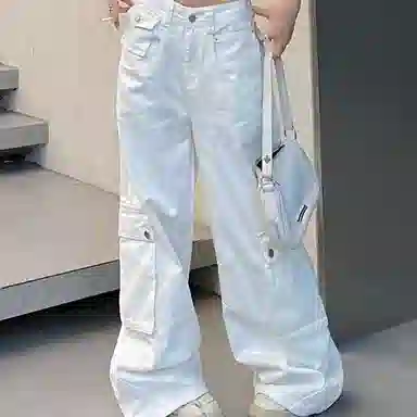 JUFU Wide-Leg Cargo Jeans White