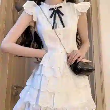 JUFU French Waist Dress White