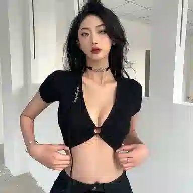 JUFU V-Neck Slim Fit T-Shirt Black