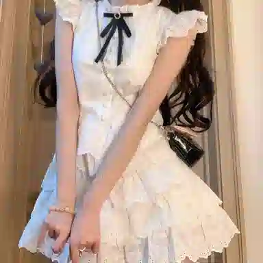 JUFU French Waist Dress White