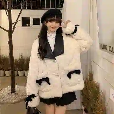 桴生 羊羔毛西装领秋冬毛绒短款日常休闲百搭上衣夹克 女款