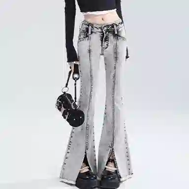 JUFU Vintage High-Waist Flared Jeans Gray