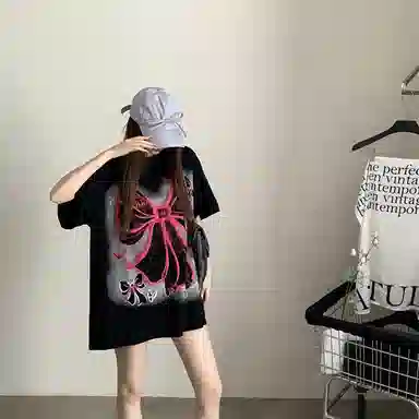 JUFU Retro Bow Print T-Shirt