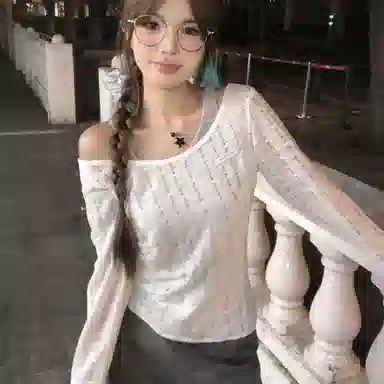 JUFU Hollow Long Sleeve Tee White