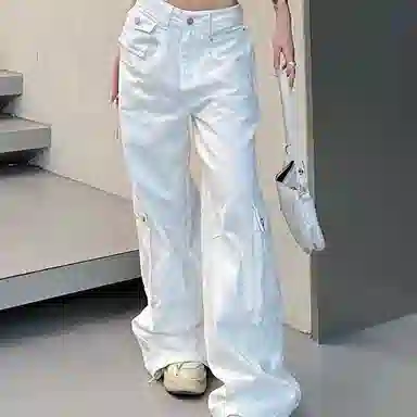 JUFU Wide-Leg Cargo Jeans White