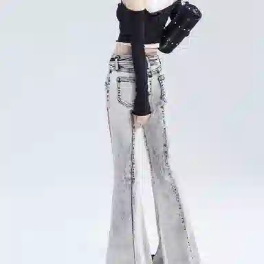 JUFU Vintage High-Waist Flared Jeans Gray