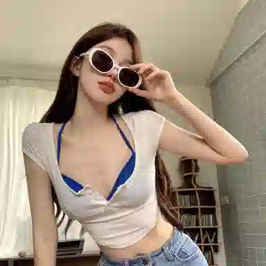 JUFU Irregular Crop Top Blue