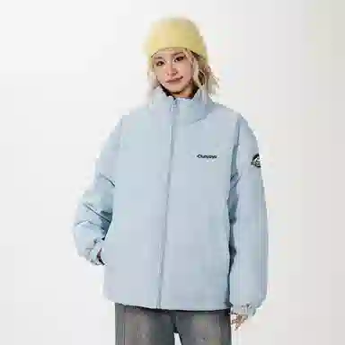 鸭鸭 基础款简约解构创意字母品牌厚板设计运动休闲山系潮流户外撞色防风防寒宽松百搭通勤无性别主义保暖立领棉衣羽绒服 男女同款