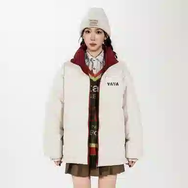 鸭鸭 学院风创意字母机械眼印花简约时尚设计运动休闲美式潮流户外通勤防风防寒蓬松舒适百搭保暖立领面包羽绒服 男女同款