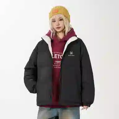 鸭鸭 美式高街潮牌蜘蛛字母图案简约时尚设计休闲宽松舒适柔软潮流户外撞色保暖防寒防风无性别主义运动通勤立领羽绒服 男女同款