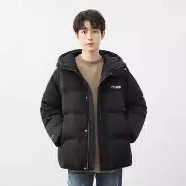 鸭鸭 纯色短款宽松加厚保暖防寒简约基础款舒适连帽面包服长袖羽绒服 男女同款