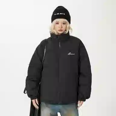 鸭鸭 美式字母基础款简约撞色拼接创意设计高级氛围感潮流户外撞色防风防寒休闲宽松百搭通勤无性别主义保暖立领面包羽绒服 男女同款