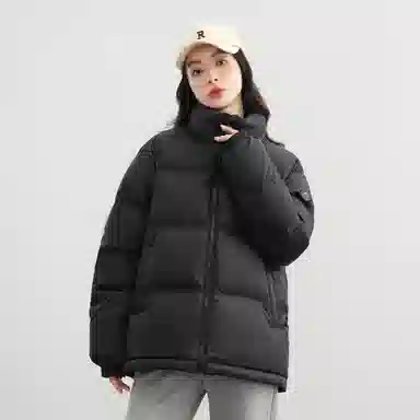 鸭鸭 纯色简约立领休闲长袖面包羽绒服 男女同款