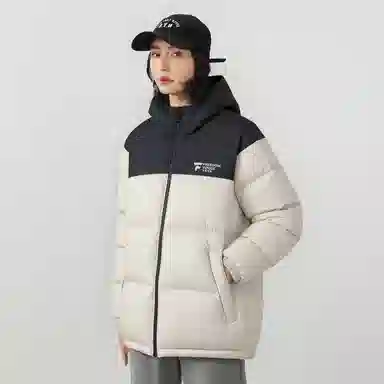 鸭鸭 冬季连帽外套创意字母设计经典基础款百搭保暖潮流时尚休闲户外通勤撞色棉衣羽绒服 男女同款