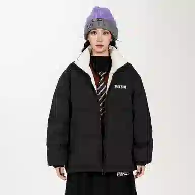 鸭鸭 学院风创意字母机械眼印花简约时尚设计运动休闲美式潮流户外通勤防风防寒蓬松舒适百搭保暖立领面包羽绒服 男女同款