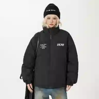 鸭鸭 保暖加厚防寒休闲立领宽松户外无性别面包服暗黑羽绒服外套 男女同款