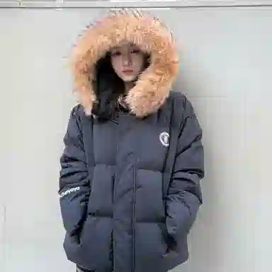 鸭鸭 美式复古风潮流可拆卸毛领加厚棉服短款版型耐磨面料保暖舒适时尚拉链学院风连帽外套显瘦潮流无性别宽松百搭长袖羽绒服 男女同款