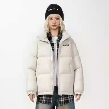 鸭鸭 学院风创意字母机械眼印花简约时尚设计运动休闲美式潮流户外通勤防风防寒蓬松舒适百搭保暖立领面包羽绒服 男女同款