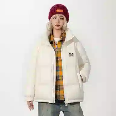 鸭鸭 经典暖冬系列 简约字母印花高级感青少年基础款拉链设计学生党好物宽松休闲百搭 防寒保暖显瘦立领羽绒服 男女同款