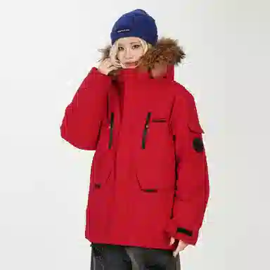 鸭鸭 新国标高蓬松鸭绒防水防风抗寒保暖加厚户外宽松休闲时尚百搭学生党运动肩章飞行员连帽派克工装冬季羽绒服 男女同款