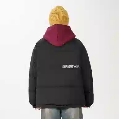 鸭鸭 美式高街复古条纹字母图案印花简约解构设计基础款休闲宽松舒适柔软潮流户外撞色保暖防寒防风运动通勤立领面包羽绒服 男女同款