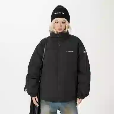 鸭鸭 基础款简约解构创意字母品牌厚板设计运动休闲山系潮流户外撞色防风防寒宽松百搭通勤无性别主义保暖立领棉衣羽绒服 男女同款