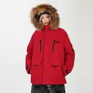 鸭鸭 新国标高蓬松鸭绒防水防风抗寒保暖加厚户外宽松休闲时尚百搭学生党运动肩章飞行员连帽派克工装冬季羽绒服 男女同款