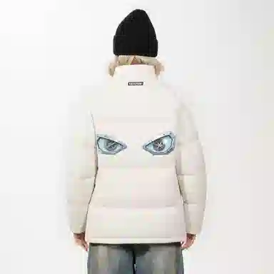 鸭鸭 学院风创意字母机械眼印花简约时尚设计运动休闲美式潮流户外通勤防风防寒蓬松舒适百搭保暖立领面包羽绒服 男女同款