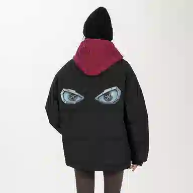 鸭鸭 学院风创意字母机械眼印花简约时尚设计运动休闲美式潮流户外通勤防风防寒蓬松舒适百搭保暖立领面包羽绒服 男女同款