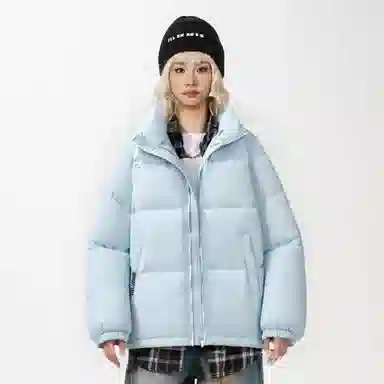 鸭鸭 基础款简约韩系解构袋口字母印花图案设计感运动休闲山系户外通勤撞色防风防寒宽松柔软百搭舒适保暖立领面包羽绒服 男女同款