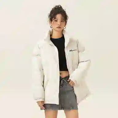 鸭鸭 舒适纯色拉链开合落肩长袖短款羽绒服 男女同款