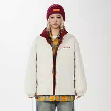 鸭鸭 舒适纯色拉链开合落肩长袖短款羽绒服 男女同款