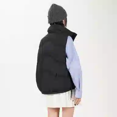 鸭鸭 美式基础款纯色品牌字母慵懒立领拉链防风大口袋厚款户外极寒保暖休闲百搭马甲羽绒服 女款