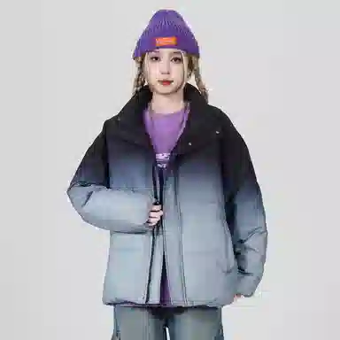 鸭鸭 美式幻影渐变新年战袍加厚保暖鸭绒休闲宽松立领短款无帽暗黑外套羽绒服 男女同款